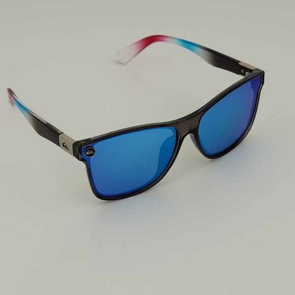 Quiksilver Round Flat Lens Sunglasses Clear Gray Frame Blue Mirror Lens Q26 - Picture 5 of 13
